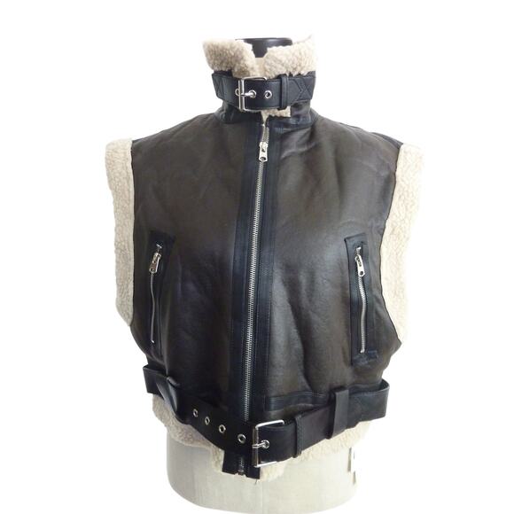 Commense Jackets & Blazers - NWT Commense Faux Leather Sleeveless Flight Crop Jacket M